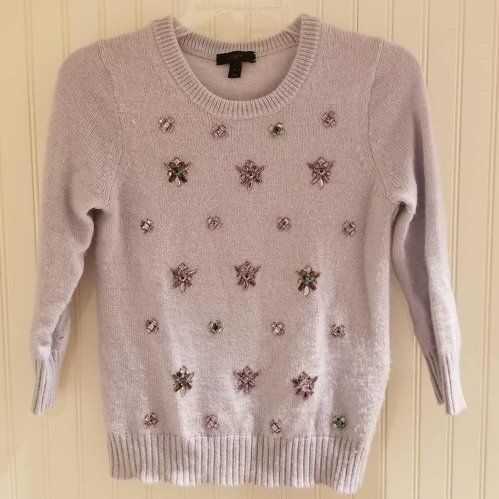 J crew lavender jeweled sweater, size small